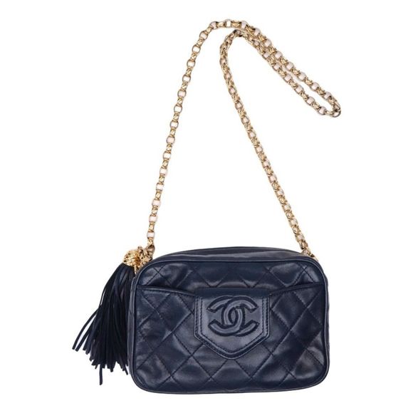 Chanel Matelasse Fringed Bijou Chain Shoulder Lambskin Navy Bag - Picture 6 of 9